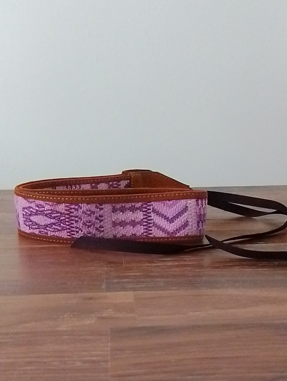 Handwoven Purple Textile Camera Strap with Leather Trim